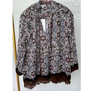 NWT Love Kyla Women's Boho Alaya Blouse Sz Small Fringe Lace
